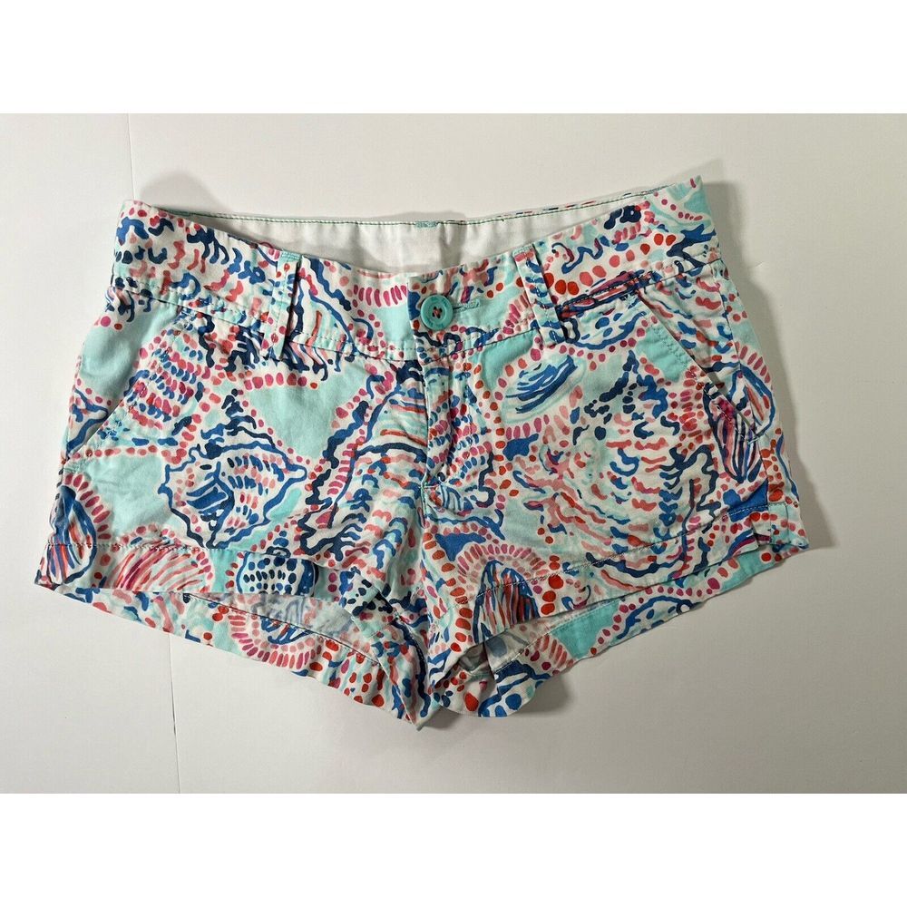 Lilly Pulitzer Pink‎ Blue Shell Me About It print Walsh Shorts Size 00